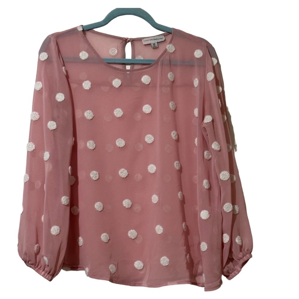 Elegant Sheer Blouse with White Polka‎ Dots